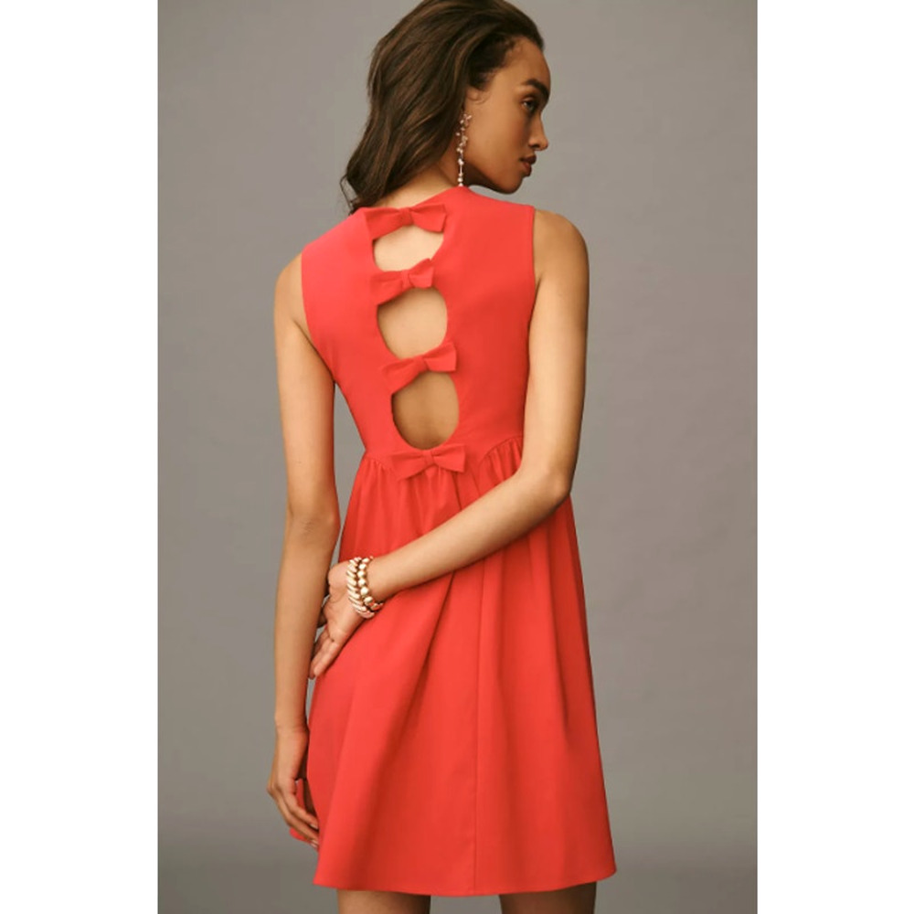 Anthropologie MAEVE Sleeveless Back Bow Mini Dress in Pink Size M NWT $148